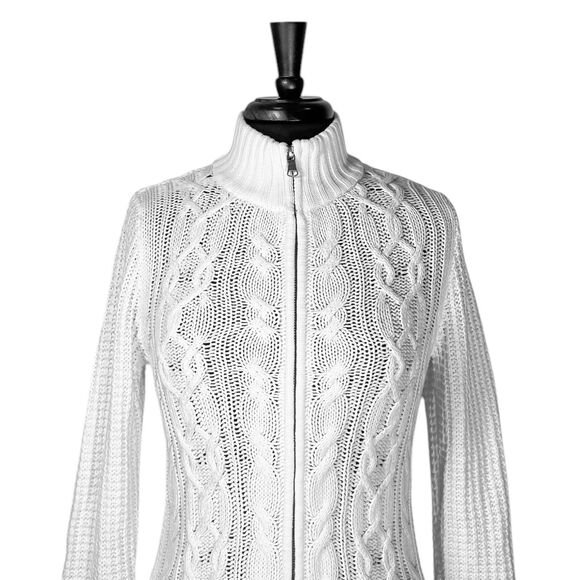 Ralph Lauren Womens Sweater White Cable Knit Zip Preppy Old Money Knit Jacket S - Picture 7 of 11